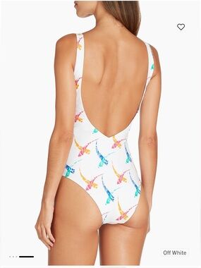 Off White One-Piece Swimsuit with Colorful Print